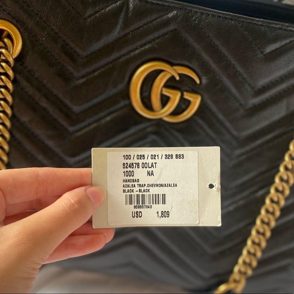 100% Authentic Gucci Azalea Trap-Chevron Handbag BLACK